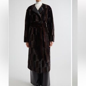 Stand Studio Isa Reversible Faux Fur & Faux Leather Coat Long Brown Black Size 0